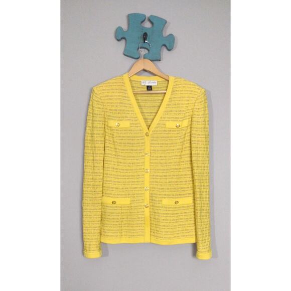 St John Collection Yellow Cardigan Spring Sweater Size 12